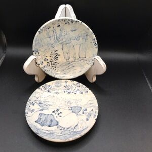 Set of 2 Boch Delft Blue Dutch Children Scenes Mini Miniature Plates 4 1/4"